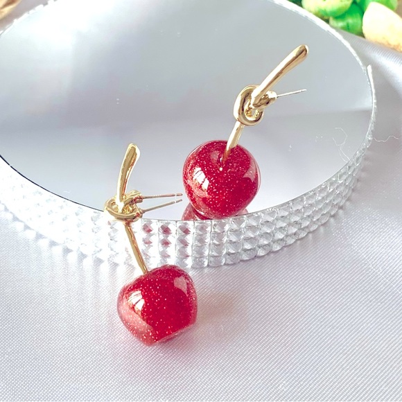 πRed Sparkling Cherry Stud Earrings - Picture 14 of 17